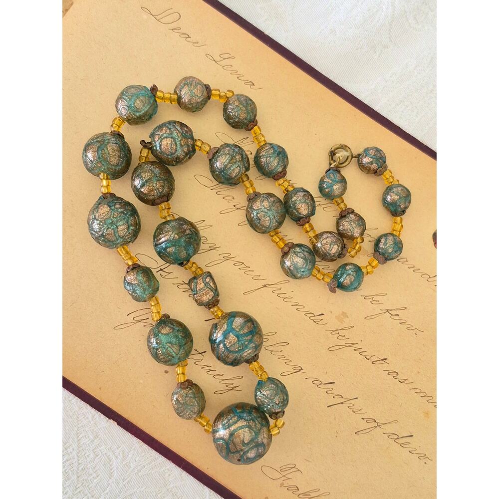 Vintage Murano Silver Blue Glass Bead Necklace